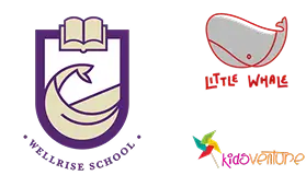 Wllington School logo, Little Whale logo, and Kids Adventure logo